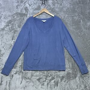 Athleta Sunrise V Neck Sweatshirt Womens size L Blue Butter soft minimal preppy